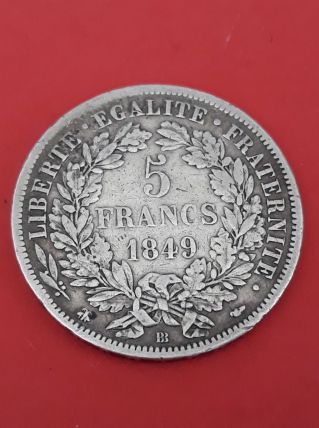 Peu Courante 5 Francs Argent Cérès 1849 BB , Strasbourg 