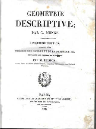 Livre ancien géométrie descriptive Monge 1827