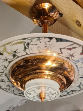 lustre suspension art deco  1920 a 40     cuivre et verre tr