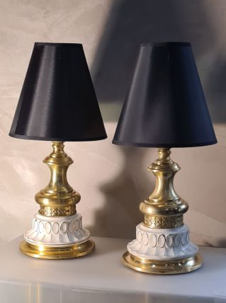2 lampe de chevet style bouillotte  laiton poterie creme et 