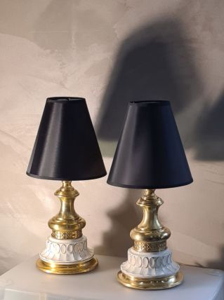 2 lampe de chevet style bouillotte  laiton poterie creme et 