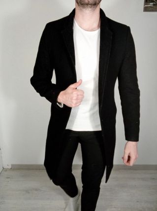 Très élégant manteau long noir zara homme M , 77% laine