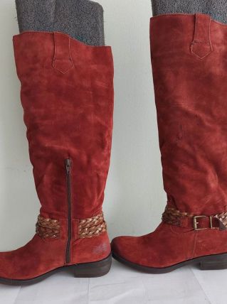 182C* EXIT Superbes bottes rouges cuir (39)