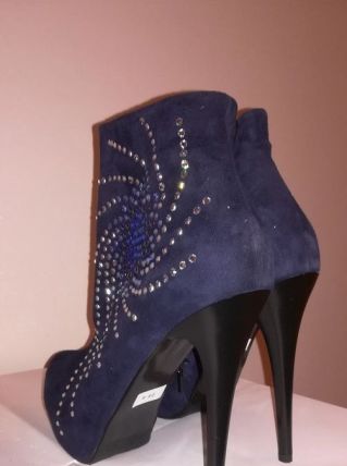 77A* fantastiques bottillons bleus tout cuir + diams (39)