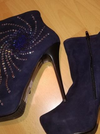 77A* fantastiques bottillons bleus tout cuir + diams (39)