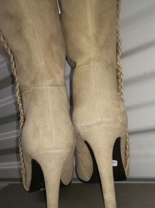 Mai Piu Senza - sexy hautes bottes tout cuir beiges (35)