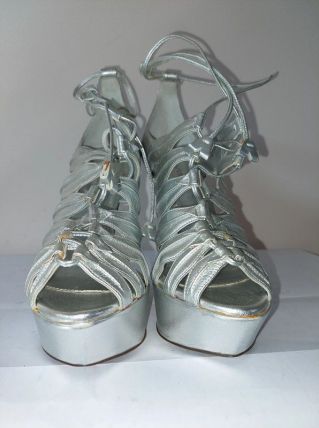 862B* Sergio ROSSI sandales luxe argentées tout cuir (39,5)