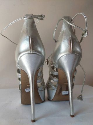 862B* Sergio ROSSI sandales luxe argentées tout cuir (39,5)