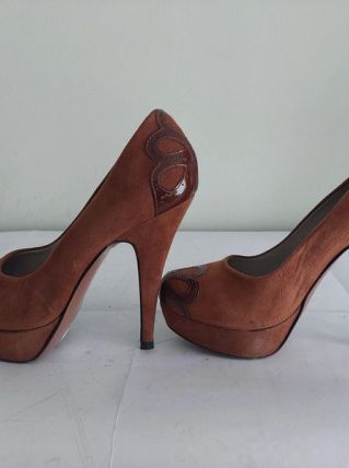 154C* OVYE superbes escarpins bruns cuir high heels (39)