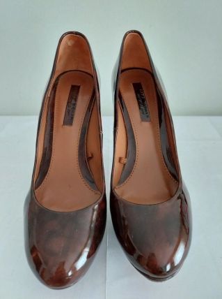 82C* ZARA sexy escarpins bruns laqués (38)