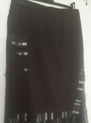 Magnifique jupe mi-longue effet portefeuille, bandes satinée