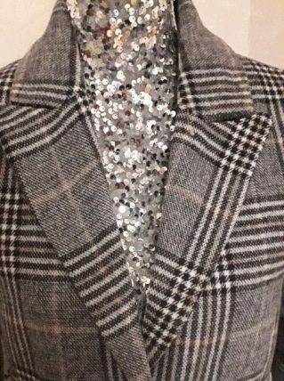 Magnifique manteau gris à rayures noires/blanches 23% laine 