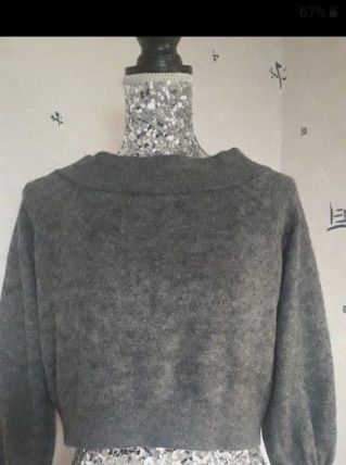 Magnifique pull court gris oversize très doux 12% de laine