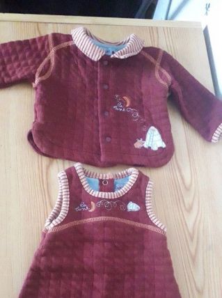 Joli petit ensemble très doux, robe et gilet 80% coton