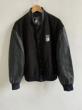 Blouson/Varsity Jacket en Cuir/Laine Vintage 80’ Noir - Pièc
