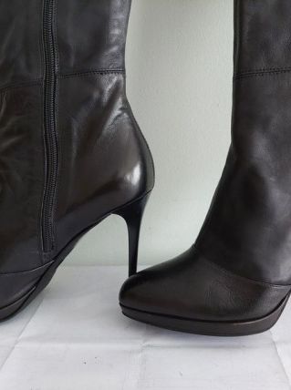 66C* IDEA Shoes - sexy hautes bottes noires cuir (40)