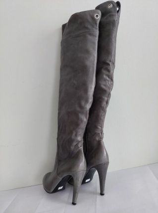 Italian shoes - sexy cuissardes grises cuir souple (40)