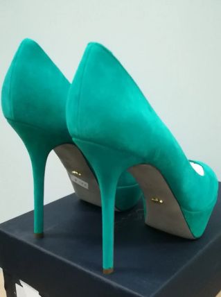280A* Sergio Rossi - sexy escarpins luxe turquoise tout cuir