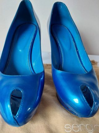 Sergio ROSSI sexy escarpins luxe bleu tout cuir peep toe (39