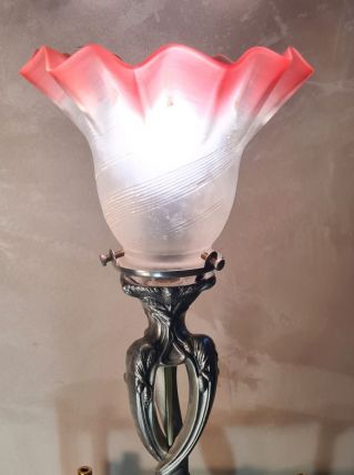 lampe  en etain poinçon art nouveau  avec tulipe tres fine, 