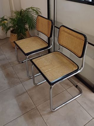 4 chaises bois et cannage vintage