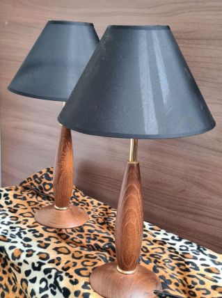 paire lampe de chevet scandinave bois et or 35 x25 abat jour