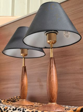 paire lampe de chevet scandinave bois et or 35 x25 abat jour