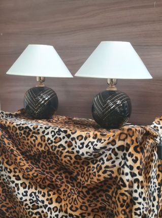  paire de lampe chevet ceramique noir a liseret or venisé ,1