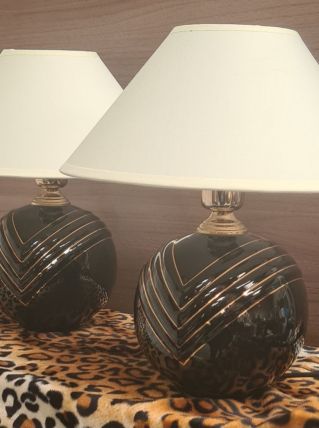  paire de lampe chevet ceramique noir a liseret or venisé ,1