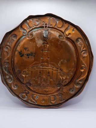 Assiette de Noël danoise en cuivre vintage d'année 1928