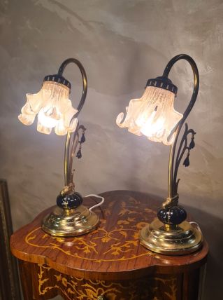 paire de lampes ceram et laiton style art nouveau  ,,tulipe 