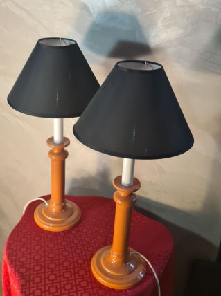 paire de lampe "Albret Rodez" en céramique saumon foncé 53x2