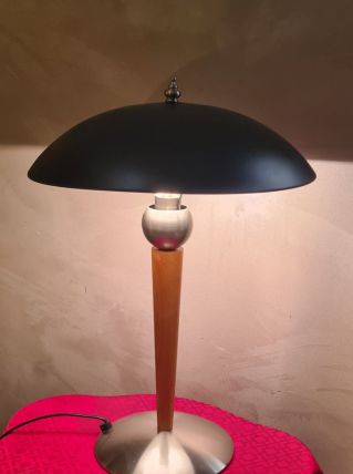 lampe de bureau paquebot noir mat  bois et metal 49x32 elec 