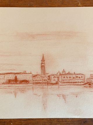 Tableau sanguine  signé vue de Venise 