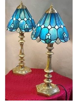 Paire lampe bronze ancienne art nouveau,   Abat jour verre 4