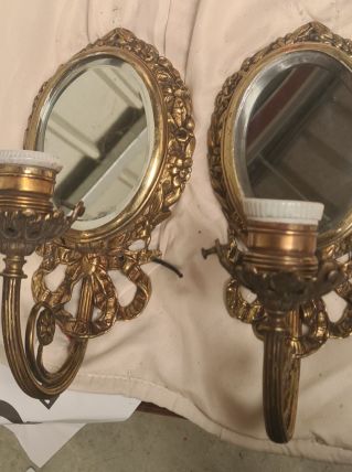 2 appliques bronze et miroir jolie,,, napoleon 3    26x15