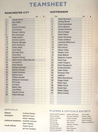 Man City v Hoffenheim, Champions League, 12.12.18