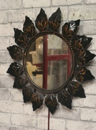 miroir feuilles soleil fer patiné 45cm tres bon etat general