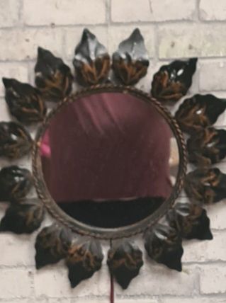 miroir feuilles soleil fer patiné 45cm tres bon etat general