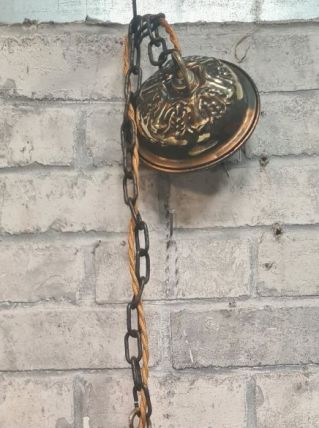 suspension lanterne art nouveau  verre moulé et laiton elec 