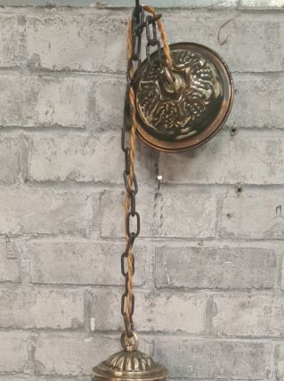 suspension lanterne art nouveau  verre moulé et laiton elec 