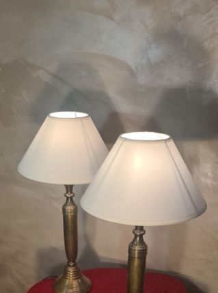 paire de grande lampe  laiton massif 1940 ,   abat jour blan