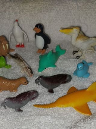lot miniature animaux marin et d'eau pélican morse requin 