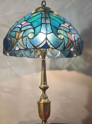 Lampe art nouveau ancien pied bronze veritable 54x30 verre s