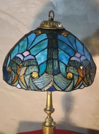 Lampe art nouveau ancien pied bronze veritable 54x30 verre s