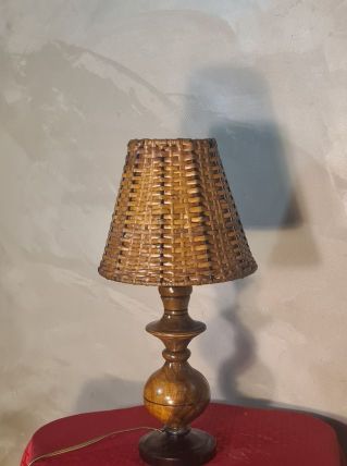 lampe de chevet 1960 style scandinave bois olivier abat jour