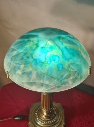 lampe de bureau 1930 bronze et laiton 39x22 superbe abat jou