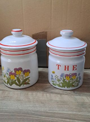 2 pots céramique vintage fleurs thé couvercle