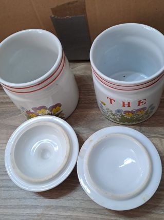 2 pots céramique vintage fleurs thé couvercle