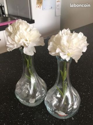 2 PETITES BOUTEILLES VASES FLEURS 